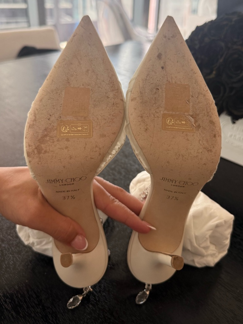 Jimmy Choo Saeda 85 Ivory Tulle Crystal Pump size 37.5 - Picture 10 of 17